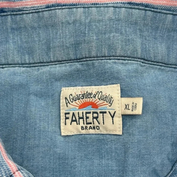 Faherty Brand Men’s Polo Shirt Striped Natural Indigo Dyed Blue/Red Sz XL - Picture 9 of 17